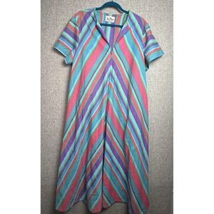 Vintage‎ Buzz About Women's Striped Rainbow Pink House Coat Robe Duster XL-XXL